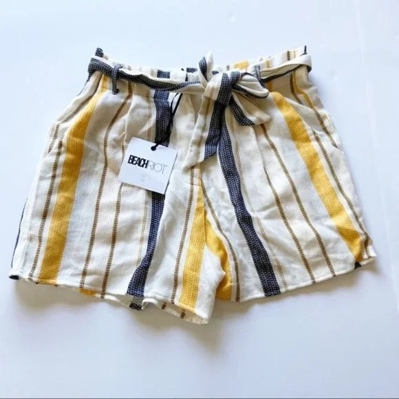 NEW Beach Riot Aubrey Yellow Striped Shorts - Picture 2 of 6